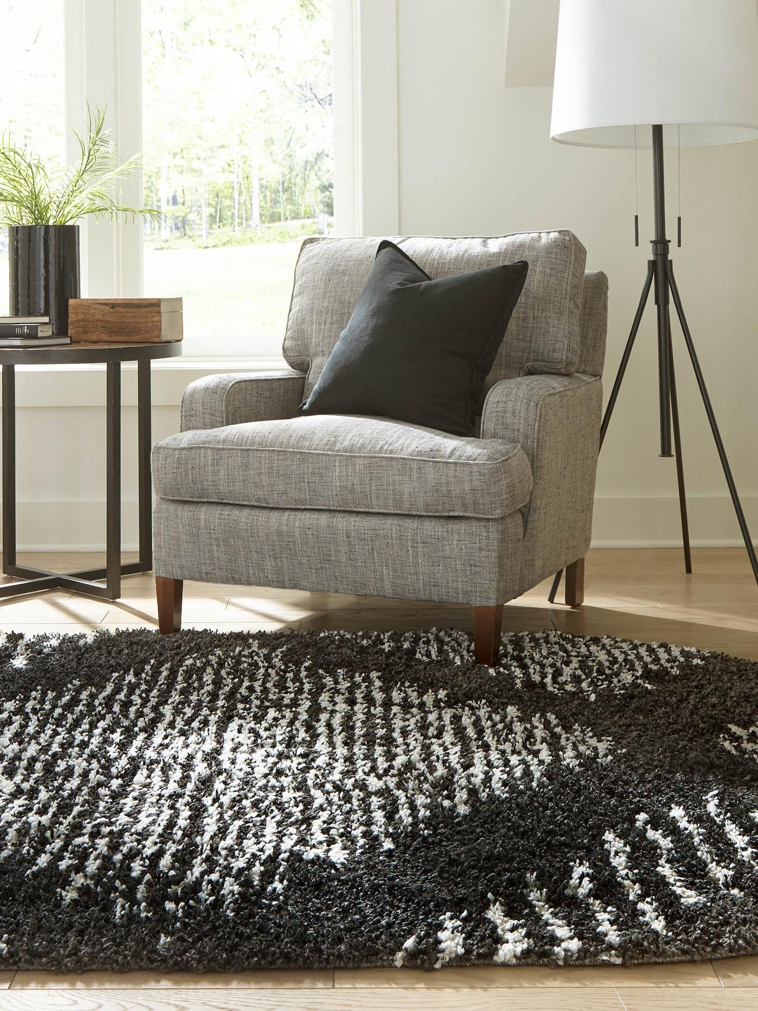 Black and White 5' 3 x 8' Serenity Shag Oval Area Rug Thick Soft Touch Fluffy & Plush Shaggy Pile Carpet for Living Rooms, Kitchen, Bedrooms, Office, Dorms for Sale at Rug Engine