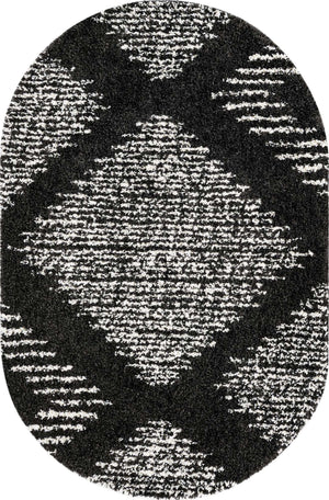 Black and White 5' 3 x 8' Serenity Shag Oval Area Rug Thick Soft Touch Fluffy & Plush Shaggy Pile