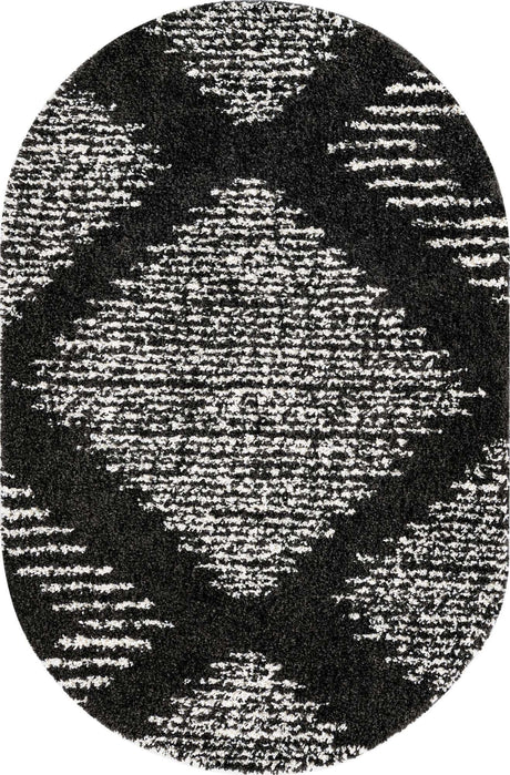 Black and White 5' 3 x 8' Serenity Shag Oval Area Rug Thick Soft Touch Fluffy & Plush Shaggy Pile
