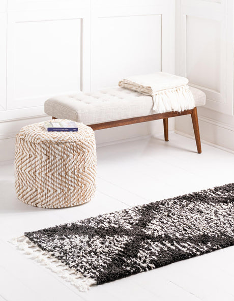 Black and White 2' x 6' Serenity Shag Runner Area Rug Thick Soft Touch Fluffy & Plush Shaggy Pile Carpet for Living Rooms, Kitchen, Bedrooms, Office, Dorms for Sale at Rug Engine