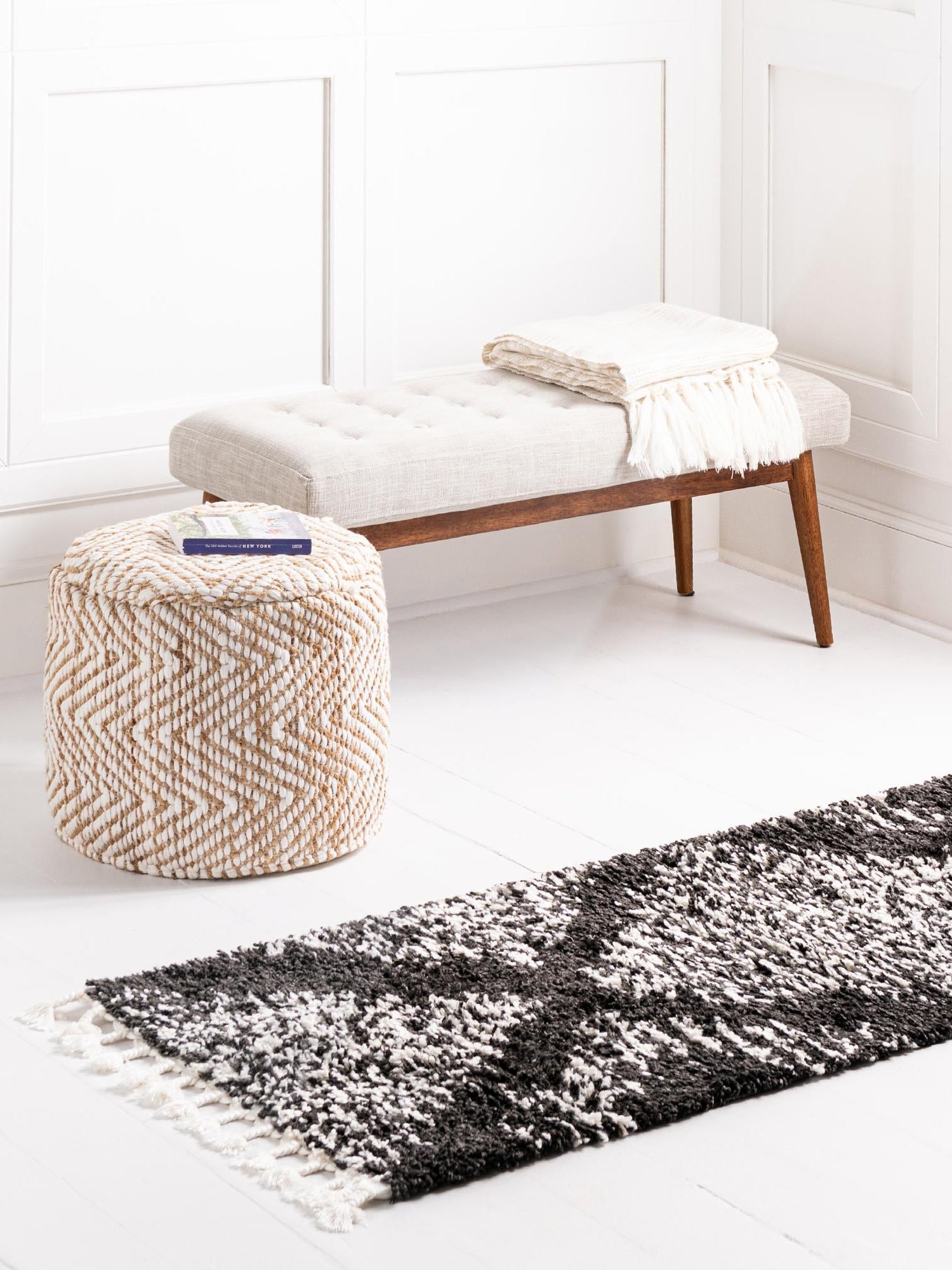 Black and White 2' x 8' Serenity Shag Runner Area Rug Thick Soft Touch Fluffy & Plush Shaggy Pile Carpet for Living Rooms, Kitchen, Bedrooms, Office, Dorms for Sale at Rug Engine