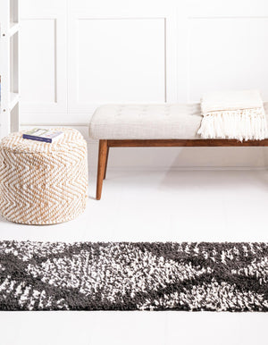 Black and White 2' x 6' Serenity Shag Runner Area Rug Thick Soft Touch Fluffy & Plush Shaggy Pile