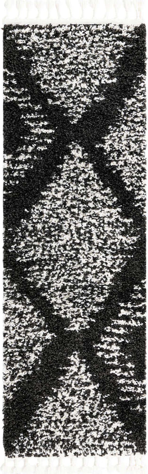 Black and White 2' x 6' Serenity Shag Runner Area Rug Thick Soft Touch Fluffy & Plush Shaggy Pile
