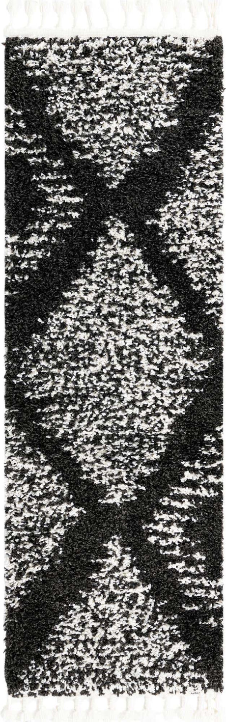 Black and White 2' x 6' Serenity Shag Runner Area Rug Thick Soft Touch Fluffy & Plush Shaggy Pile