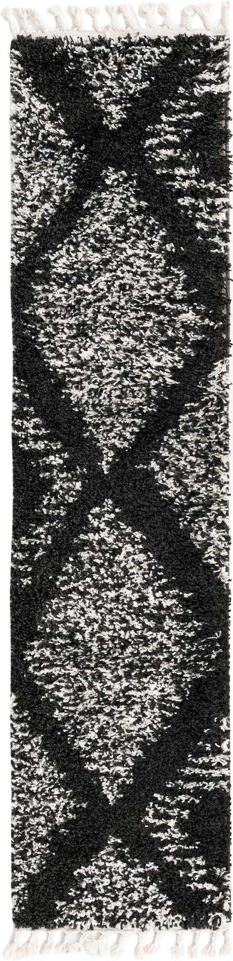 Black and White 2' x 8' Serenity Shag Runner Area Rug Thick Soft Touch Fluffy & Plush Shaggy Pile
