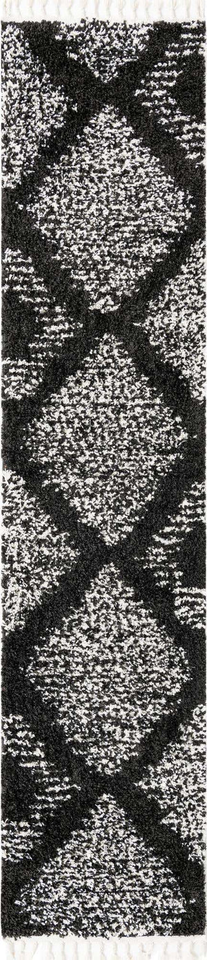 Black and White 2' 7 x 12' Serenity Shag Runner Area Rug Thick Soft Touch Fluffy & Plush Shaggy Pile Carpet for Living Rooms, Kitchen, Bedrooms, Office, Dorms for Sale at Rug Engine