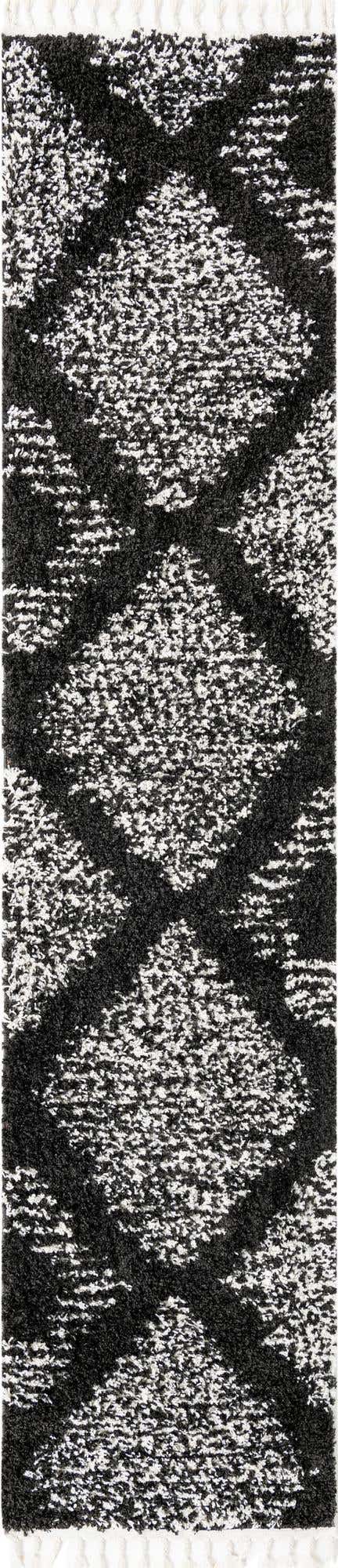 Black and White 2' 7 x 12' Serenity Shag Runner Area Rug Thick Soft Touch Fluffy & Plush Shaggy Pile