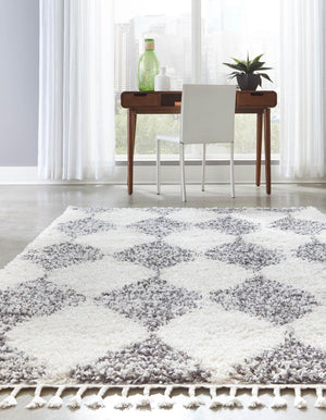 White 9' x 12' Serenity Shag Rectangle Area Rug Thick Soft Touch Fluffy & Plush Shaggy Pile