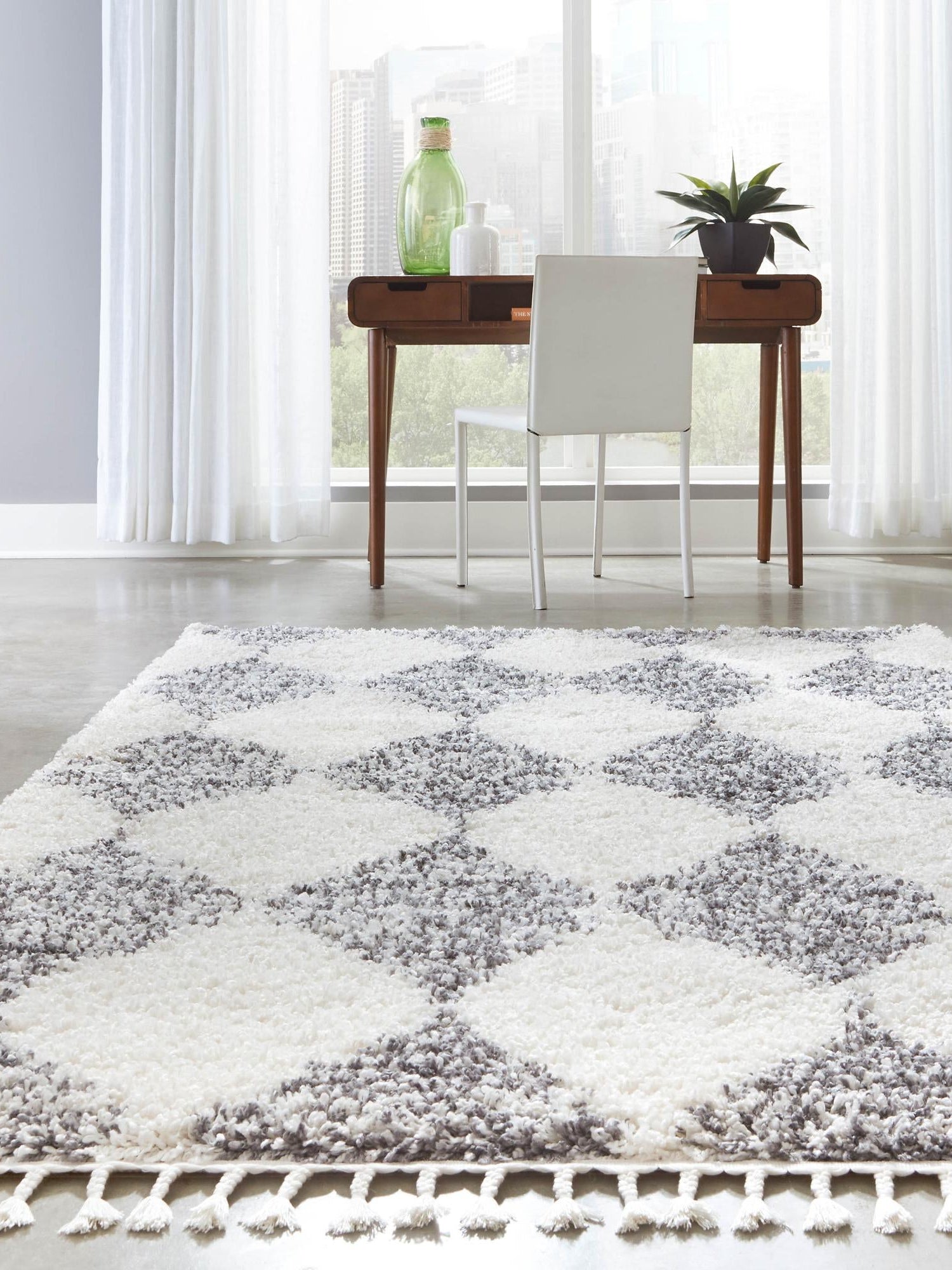 White 5' 3 x 8' Serenity Shag Rectangle Area Rug Thick Soft Touch Fluffy & Plush Shaggy Pile Carpet for Living Rooms, Kitchen, Bedrooms, Office, Dorms for Sale at Rug Engine