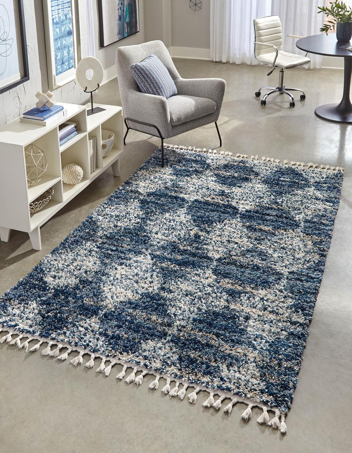 Blue 9' x 12' Serenity Shag Rectangle Area Rug Thick Soft Touch Fluffy & Plush Shaggy Pile Carpet for Living Rooms, Kitchen, Bedrooms, Office, Dorms for Sale at Rug Engine