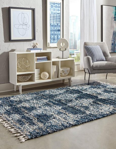 Blue 10' x 14' Serenity Shag Rectangle Area Rug Thick Soft Touch Fluffy & Plush Shaggy Pile