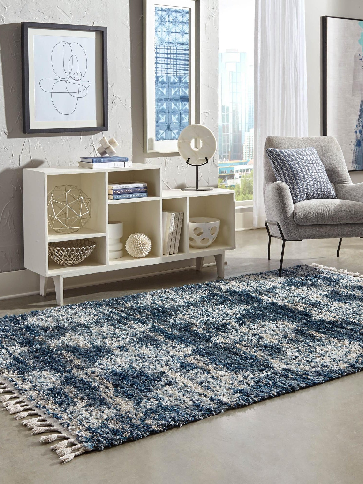 Blue 7' 10 x 10' Serenity Shag Rectangle Area Rug Thick Soft Touch Fluffy & Plush Shaggy Pile Carpet for Living Rooms, Kitchen, Bedrooms, Office, Dorms for Sale at Rug Engine
