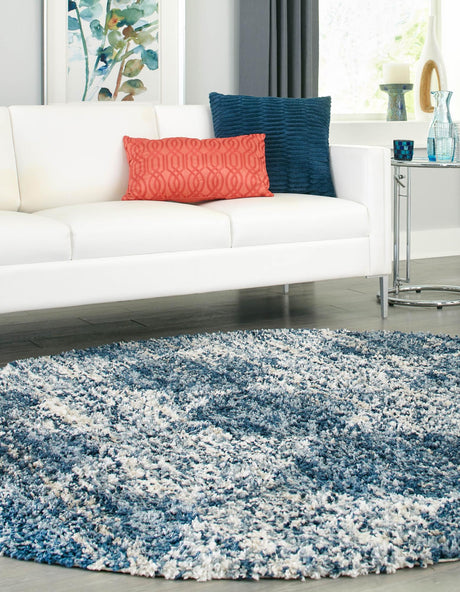 Blue 7' x 7' Serenity Shag Round Area Rug Thick Soft Touch Fluffy & Plush Shaggy Pile