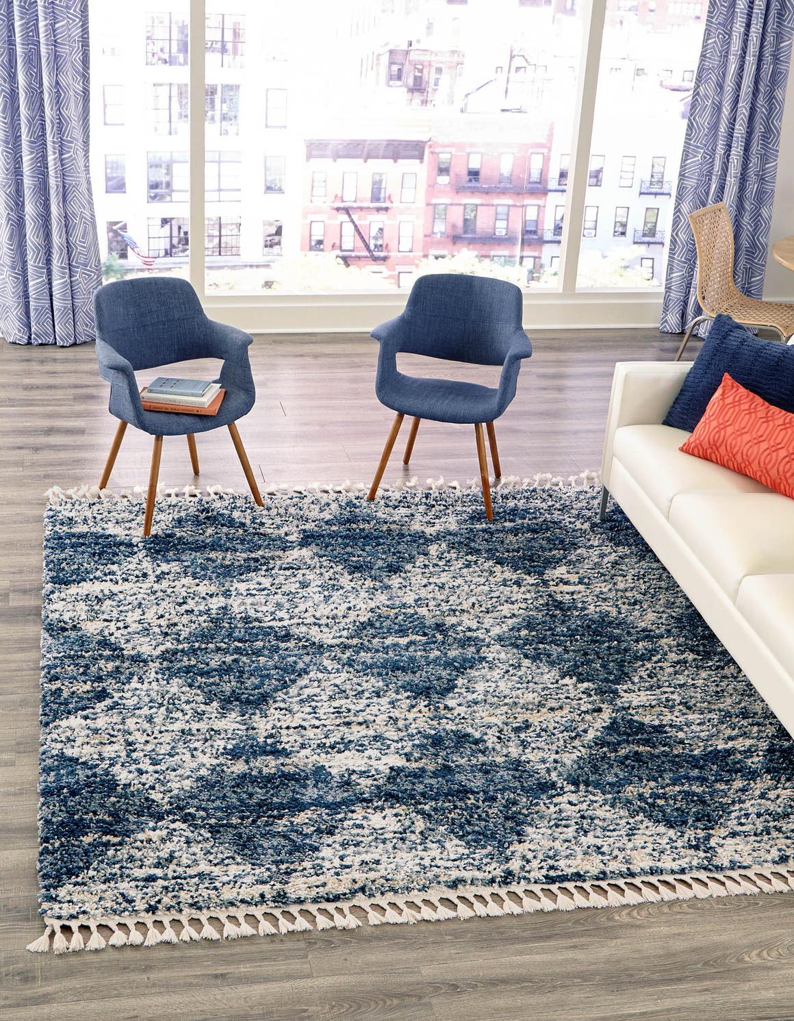 Blue 7' 10 x 7' 10 Serenity Shag Square Area Rug Thick Soft Touch Fluffy & Plush Shaggy Pile Carpet for Living Rooms, Kitchen, Bedrooms, Office, Dorms for Sale at Rug Engine