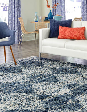Blue 10' x 10' Serenity Shag Square Area Rug Thick Soft Touch Fluffy & Plush Shaggy Pile