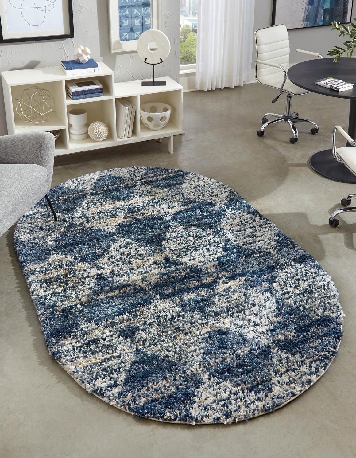 Blue 7' 10 x 10' Serenity Shag Oval Area Rug Thick Soft Touch Fluffy & Plush Shaggy Pile Carpet for Living Rooms, Kitchen, Bedrooms, Office, Dorms for Sale at Rug Engine