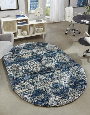 Blue 7' 10 x 10' Serenity Shag Oval Area Rug Thick Soft Touch Fluffy & Plush Shaggy Pile