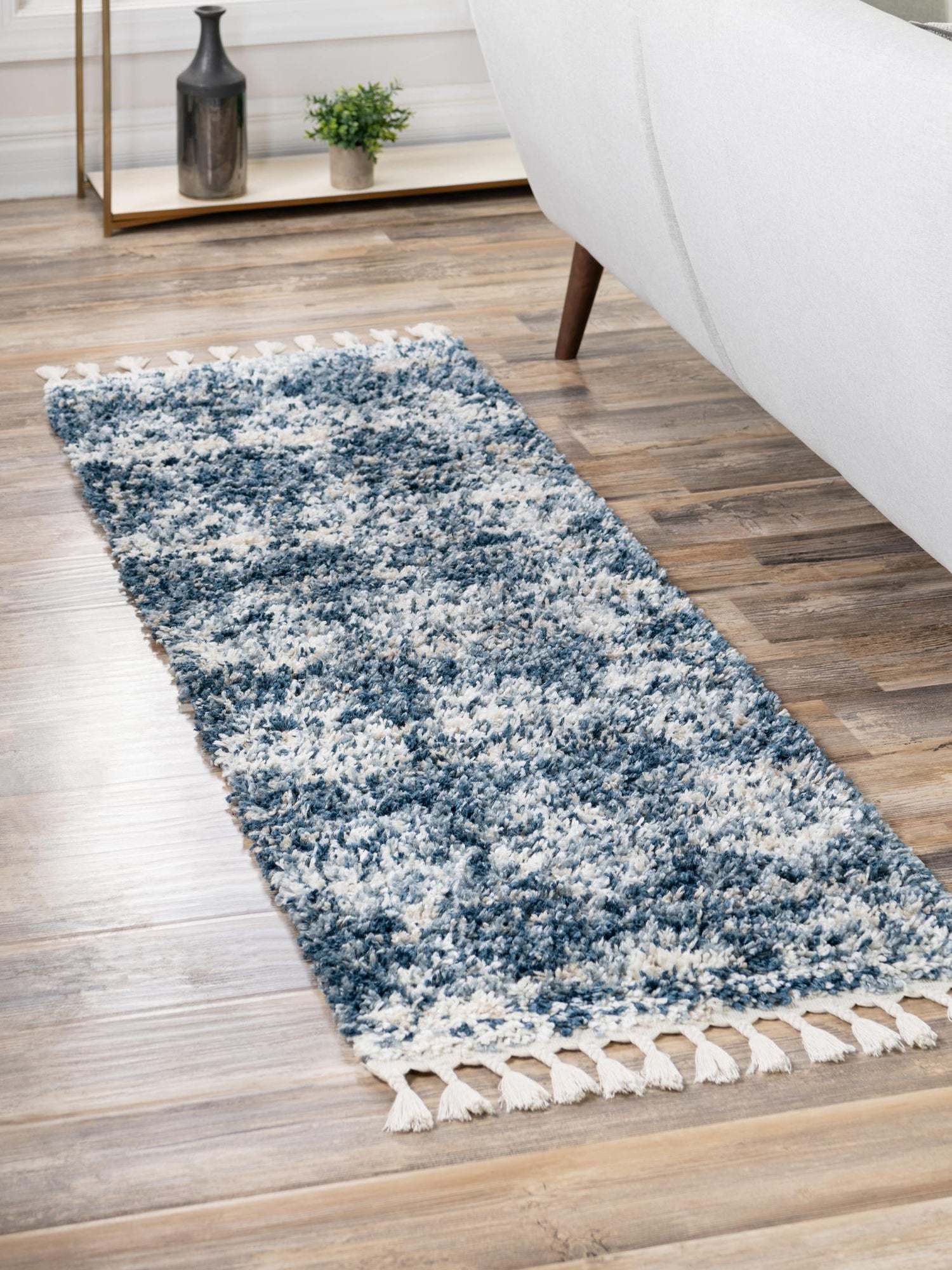 Blue 2' 7 x 12' Serenity Shag Runner Area Rug Thick Soft Touch Fluffy & Plush Shaggy Pile Carpet for Living Rooms, Kitchen, Bedrooms, Office, Dorms for Sale at Rug Engine