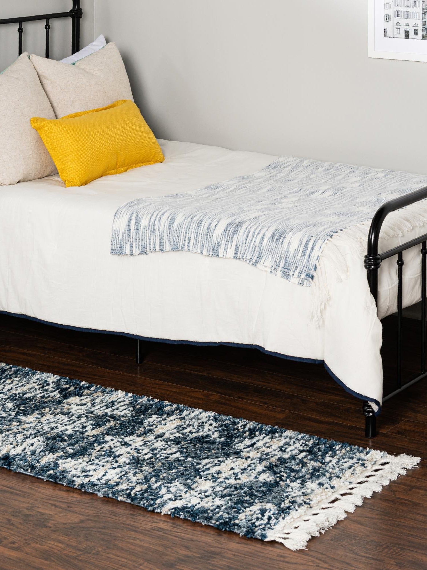 Blue 2' 7 x 12' Serenity Shag Runner Area Rug Thick Soft Touch Fluffy & Plush Shaggy Pile Carpet for Living Rooms, Kitchen, Bedrooms, Office, Dorms for Sale at Rug Engine