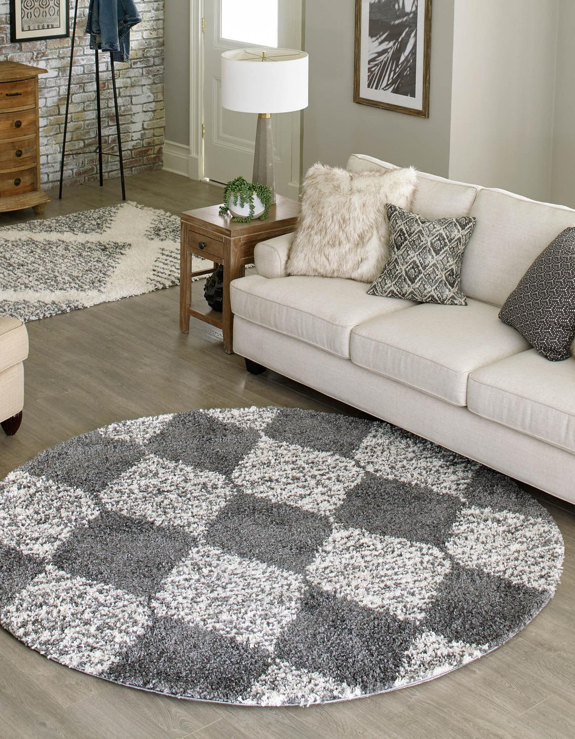 Gray 5' 3 x 5' 3 Serenity Shag Round Area Rug Thick Soft Touch Fluffy & Plush Shaggy Pile Carpet for Living Rooms, Kitchen, Bedrooms, Office, Dorms for Sale at Rug Engine