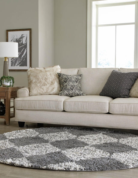 Gray 7' x 7' Serenity Shag Round Area Rug Thick Soft Touch Fluffy & Plush Shaggy Pile