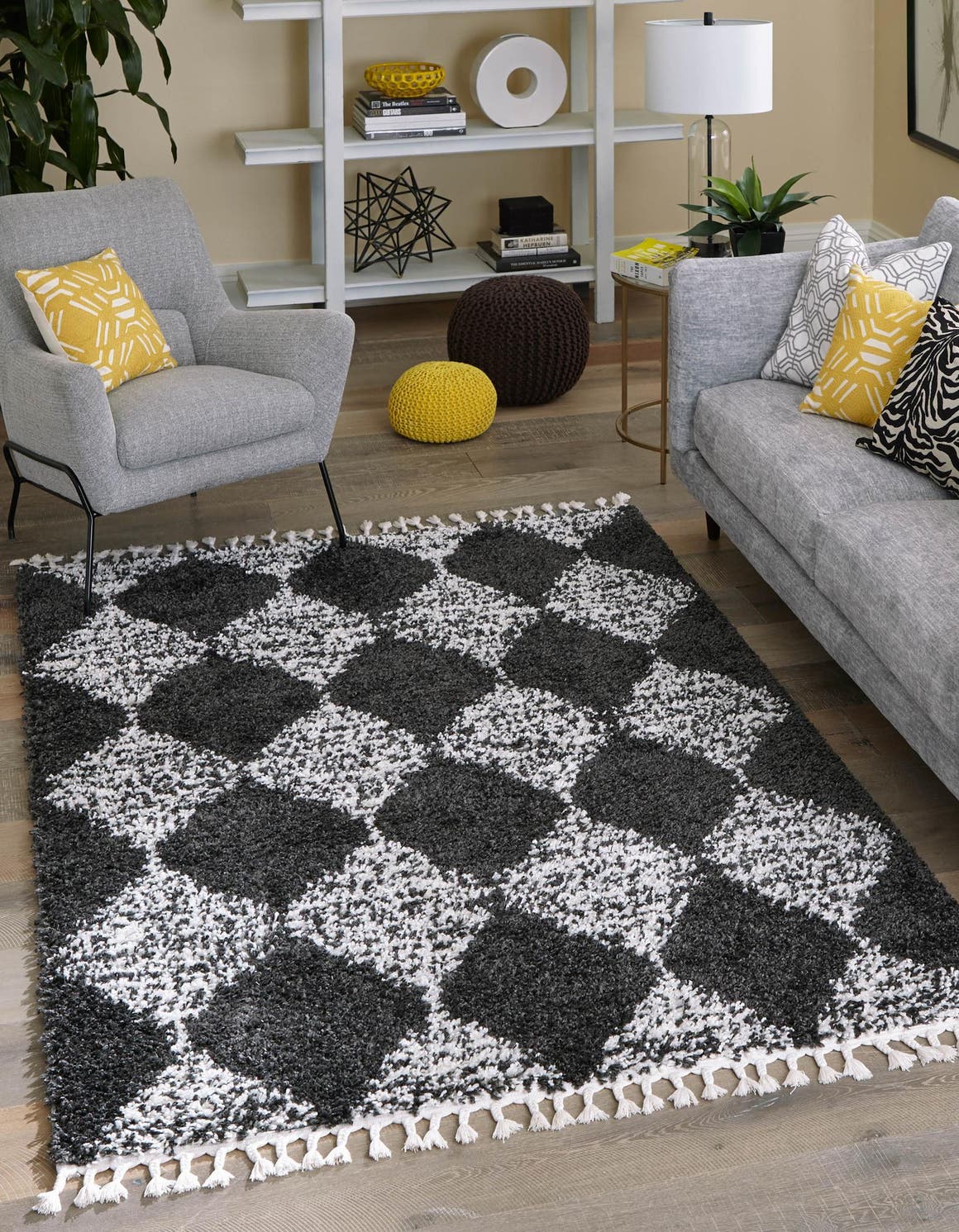 Black and White 10' x 14' Serenity Shag Rectangle Area Rug Thick Soft Touch Fluffy & Plush Shaggy Pile Carpet for Living Rooms, Kitchen, Bedrooms, Office, Dorms for Sale at Rug Engine