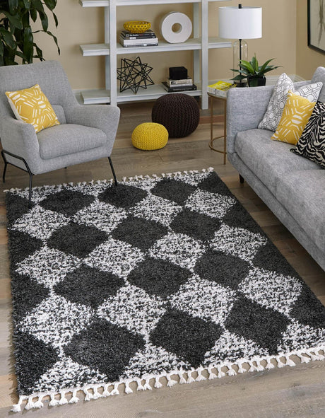 Black and White 9' x 12' Serenity Shag Rectangle Area Rug Thick Soft Touch Fluffy & Plush Shaggy Pile