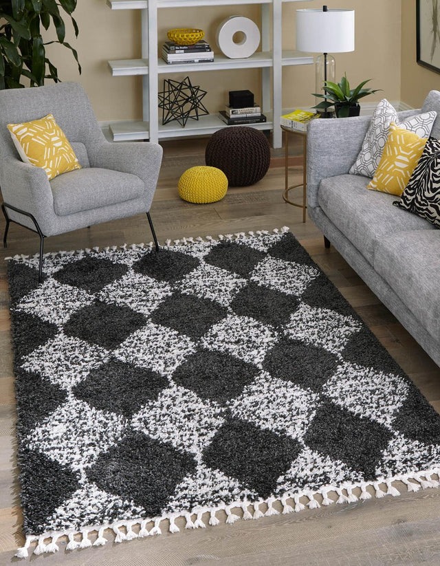 Black and White 9' x 12' Serenity Shag Rectangle Area Rug Thick Soft Touch Fluffy & Plush Shaggy Pile