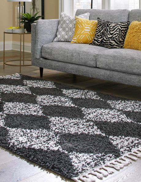 Black and White 9' x 12' Serenity Shag Rectangle Area Rug Thick Soft Touch Fluffy & Plush Shaggy Pile