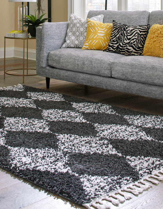 Black and White 9' x 12' Serenity Shag Rectangle Area Rug Thick Soft Touch Fluffy & Plush Shaggy Pile