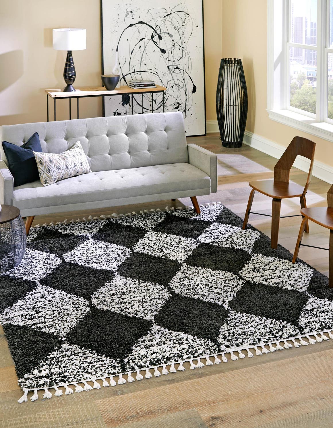 Black and White 10' x 10' Serenity Shag Square Area Rug Thick Soft Touch Fluffy & Plush Shaggy Pile Carpet for Living Rooms, Kitchen, Bedrooms, Office, Dorms for Sale at Rug Engine