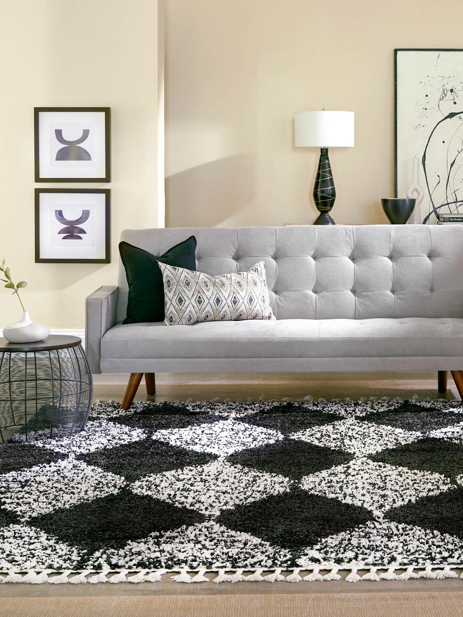 Black and White 7' 10 x 7' 10 Serenity Shag Square Area Rug Thick Soft Touch Fluffy & Plush Shaggy Pile Carpet for Living Rooms, Kitchen, Bedrooms, Office, Dorms for Sale at Rug Engine