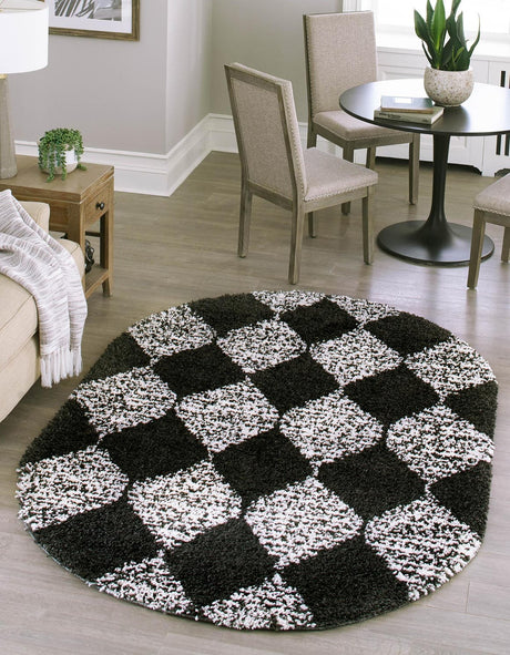 Black and White 7' 10 x 10' Serenity Shag Oval Area Rug Thick Soft Touch Fluffy & Plush Shaggy Pile