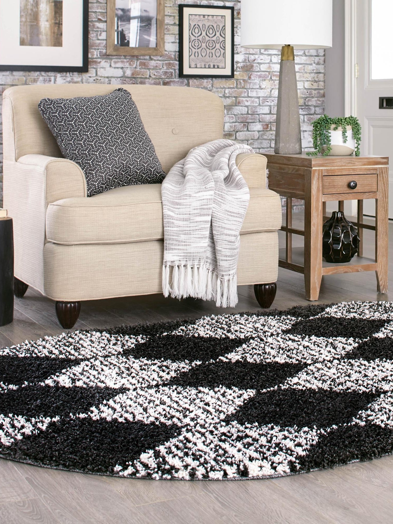 Black and White 5' 3 x 8' Serenity Shag Oval Area Rug Thick Soft Touch Fluffy & Plush Shaggy Pile Carpet for Living Rooms, Kitchen, Bedrooms, Office, Dorms for Sale at Rug Engine