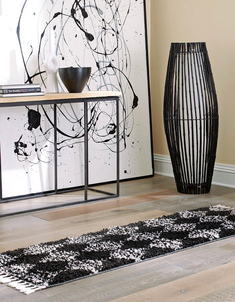 Black and White 2' x 8' Serenity Shag Runner Area Rug Thick Soft Touch Fluffy & Plush Shaggy Pile