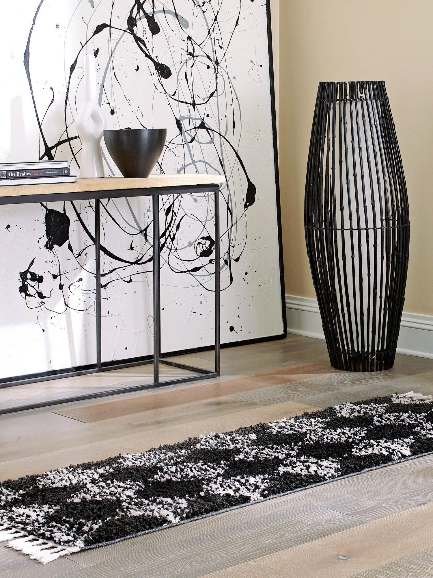 Black and White 2' x 6' Serenity Shag Runner Area Rug Thick Soft Touch Fluffy & Plush Shaggy Pile Carpet for Living Rooms, Kitchen, Bedrooms, Office, Dorms for Sale at Rug Engine