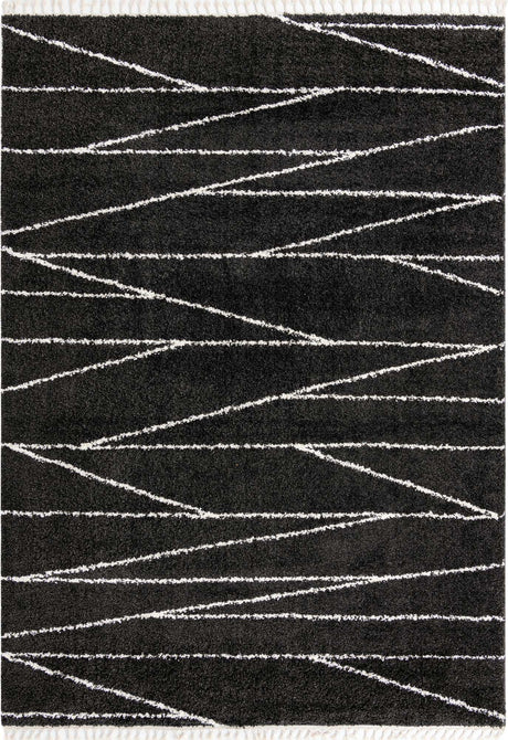 Black and White 10' x 14' Serenity Shag Rectangle Area Rug Thick Soft Touch Fluffy & Plush Shaggy Pile