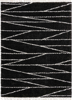 Black and White 9' x 12' Serenity Shag Rectangle Area Rug Thick Soft Touch Fluffy & Plush Shaggy Pile Carpet for Living Rooms, Kitchen, Bedrooms, Office, Dorms for Sale at Rug Engine