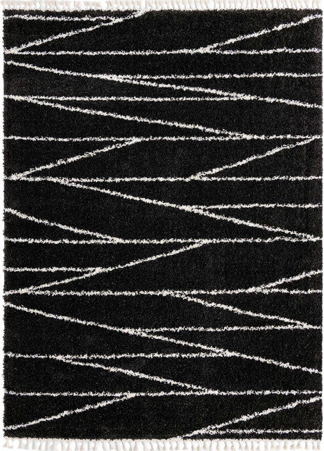 Black and White 9' x 12' Serenity Shag Rectangle Area Rug Thick Soft Touch Fluffy & Plush Shaggy Pile