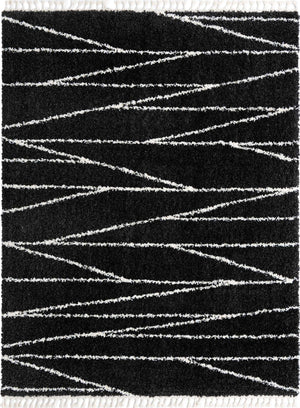 Black and White 7' 10 x 10' Serenity Shag Rectangle Area Rug Thick Soft Touch Fluffy & Plush Shaggy Pile