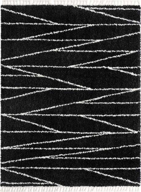 Black and White 7' 10 x 10' Serenity Shag Rectangle Area Rug Thick Soft Touch Fluffy & Plush Shaggy Pile