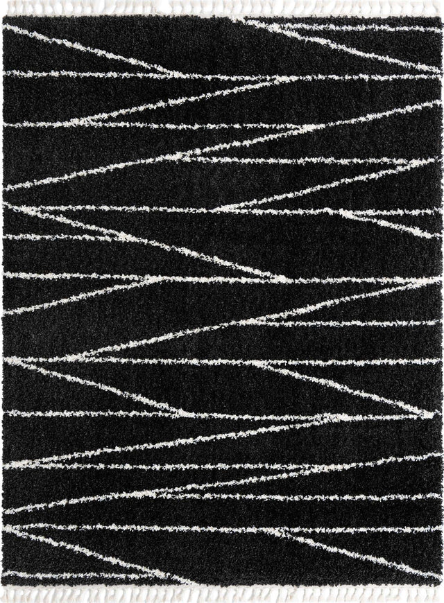Black and White 7' 10 x 10' Serenity Shag Rectangle Area Rug Thick Soft Touch Fluffy & Plush Shaggy Pile
