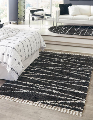 Black and White 4' x 6' Serenity Shag Rectangle Area Rug Thick Soft Touch Fluffy & Plush Shaggy Pile