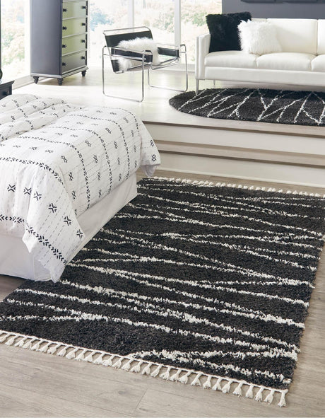 Black and White 4' x 6' Serenity Shag Rectangle Area Rug Thick Soft Touch Fluffy & Plush Shaggy Pile