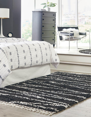 Black and White 10' x 14' Serenity Shag Rectangle Area Rug Thick Soft Touch Fluffy & Plush Shaggy Pile Carpet for Living Rooms, Kitchen, Bedrooms, Office, Dorms for Sale at Rug Engine