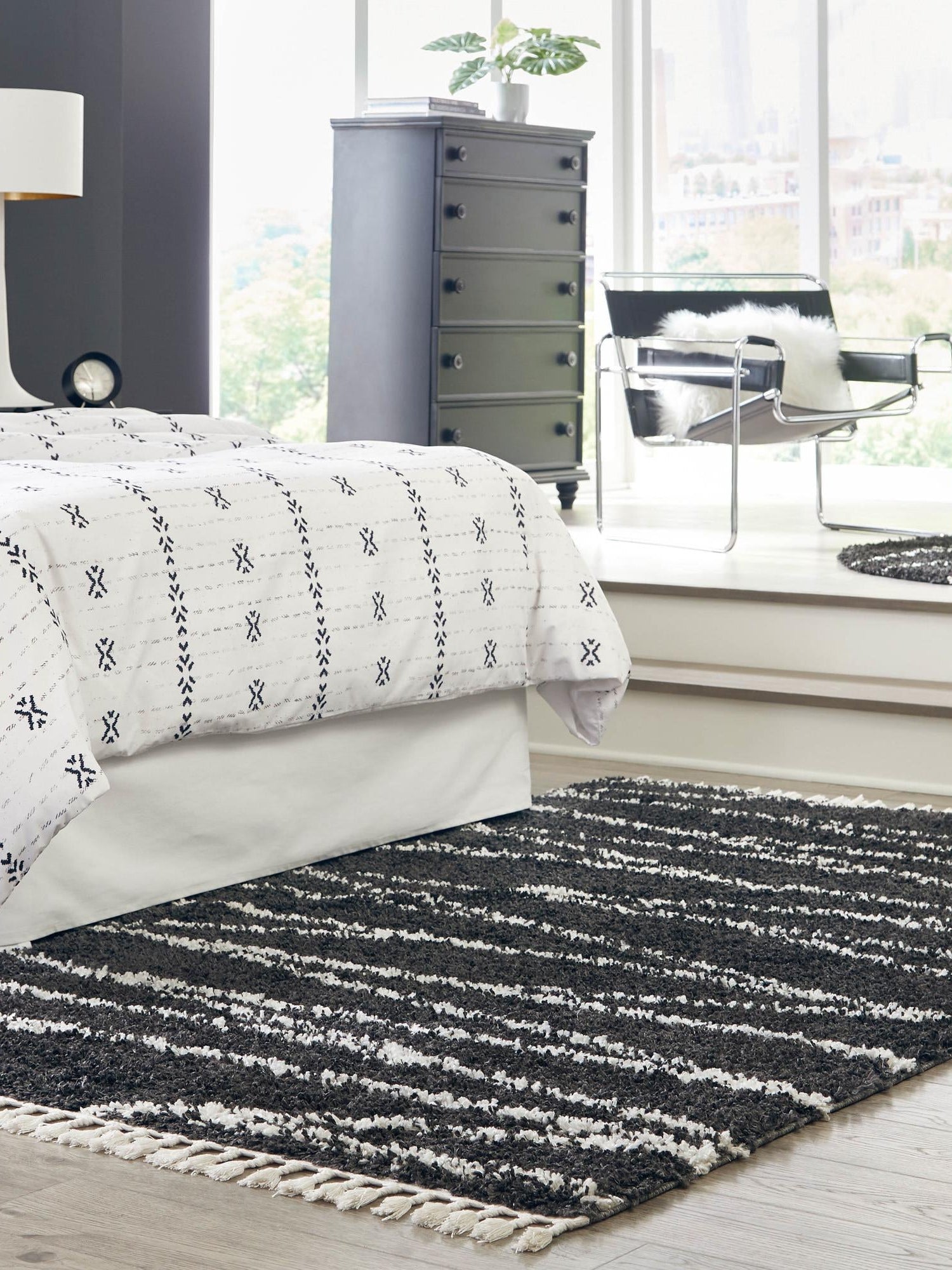 Black and White 5' 3 x 8' Serenity Shag Rectangle Area Rug Thick Soft Touch Fluffy & Plush Shaggy Pile Carpet for Living Rooms, Kitchen, Bedrooms, Office, Dorms for Sale at Rug Engine