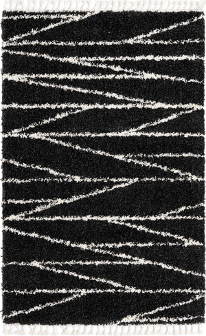 Black and White 5' 3 x 8' Serenity Shag Rectangle Area Rug Thick Soft Touch Fluffy & Plush Shaggy Pile