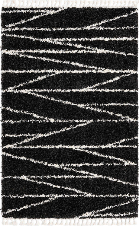 Black and White 5' 3 x 8' Serenity Shag Rectangle Area Rug Thick Soft Touch Fluffy & Plush Shaggy Pile