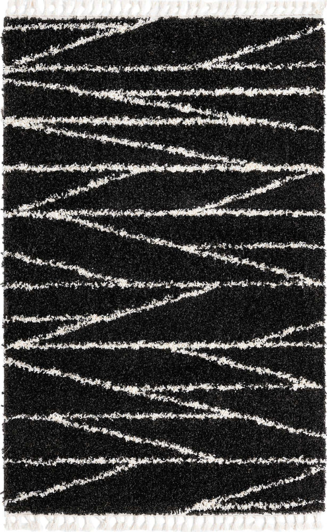 Black and White 5' 3 x 8' Serenity Shag Rectangle Area Rug Thick Soft Touch Fluffy & Plush Shaggy Pile