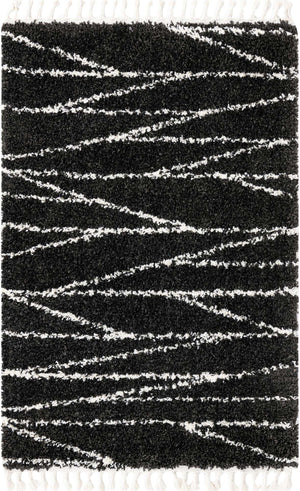 Black and White 4' x 6' Serenity Shag Rectangle Area Rug Thick Soft Touch Fluffy & Plush Shaggy Pile